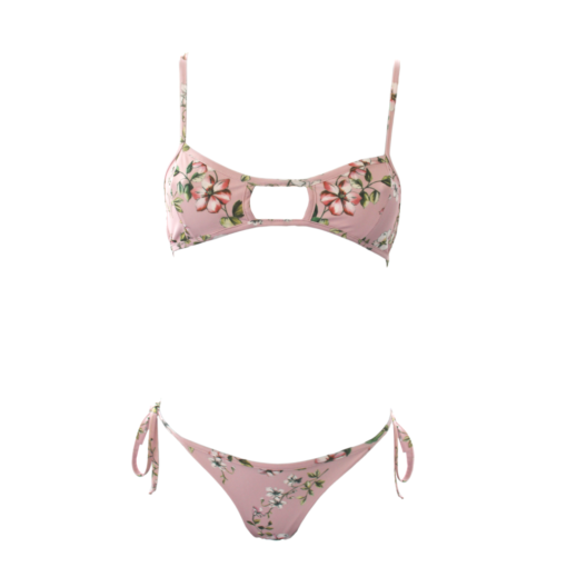 bikini fiori rosa bordato