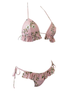 bikini rouches fiori rosa