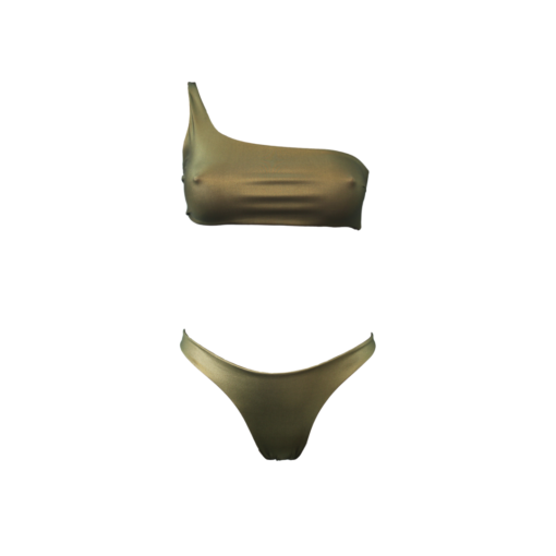 bikini top monospalla slip brasiliano verde foresta laminato